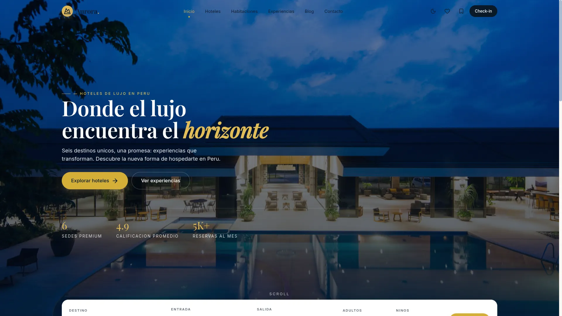 Aurora Hotels — proyecto de hospitality · booking site para undefined, diseño y desarrollo Kodium