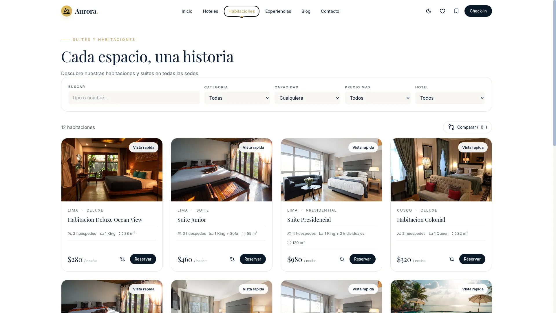 Aurora Hotels — vista en móvil