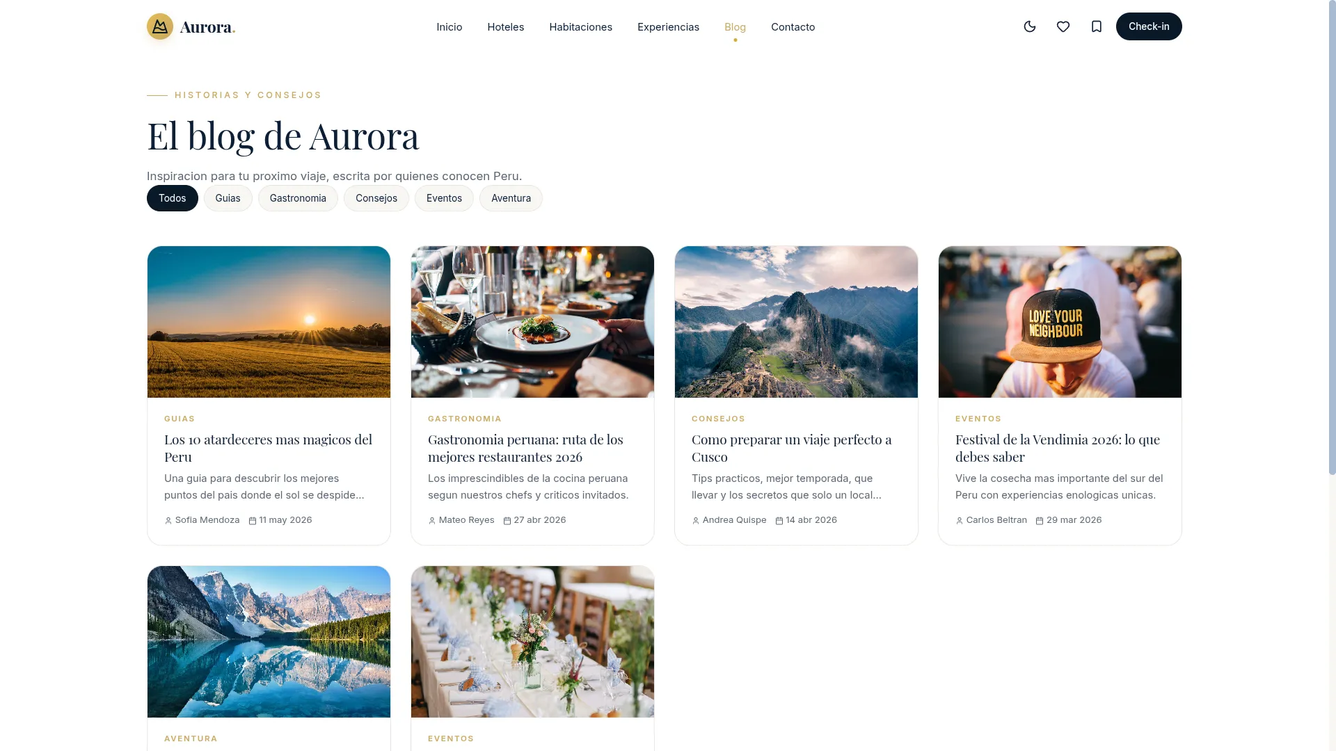 Aurora Hotels — captura en móvil (Suite)