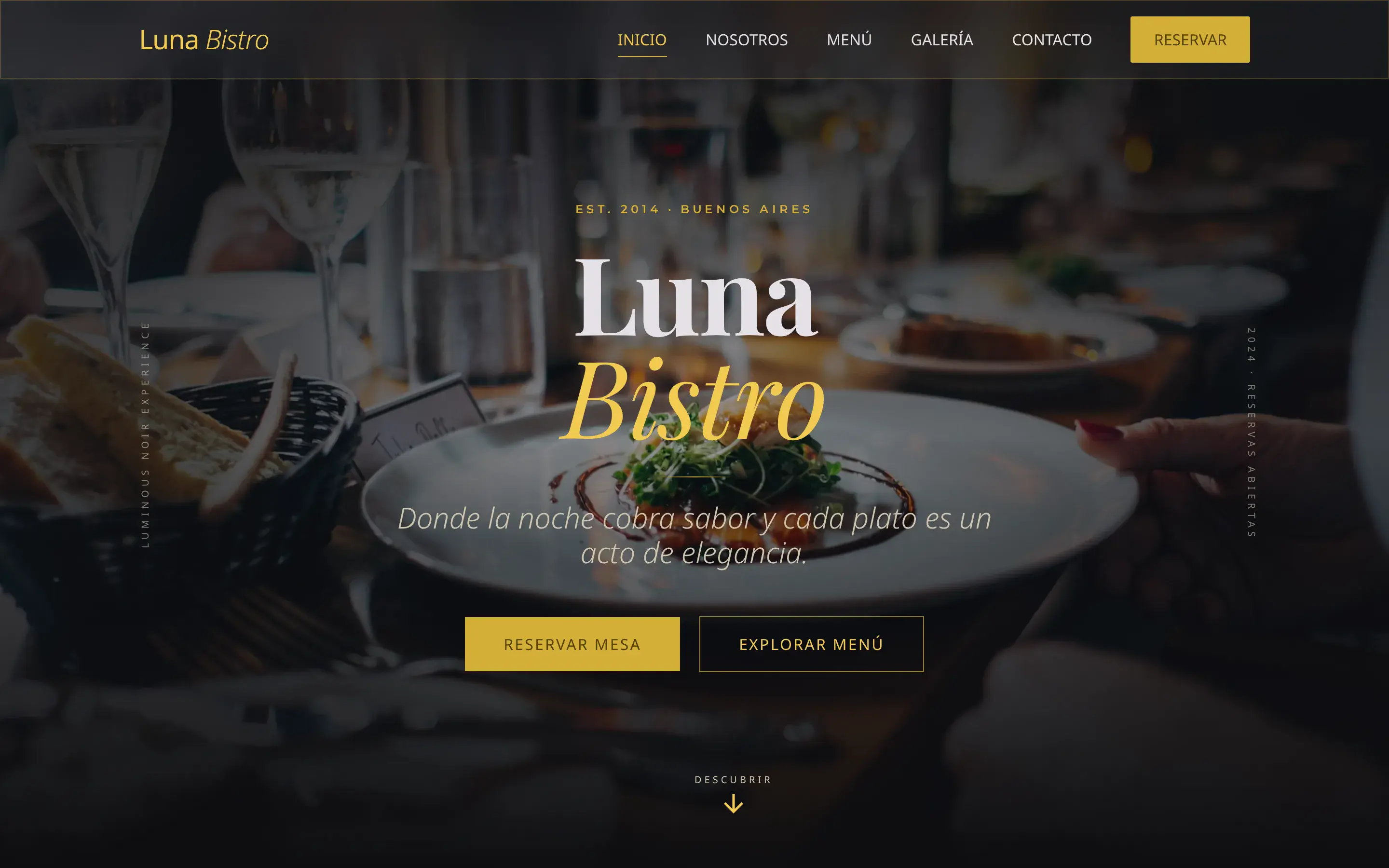 Luna Bistro — proyecto de restaurante · sitio + reservas para undefined, diseño y desarrollo Kodium