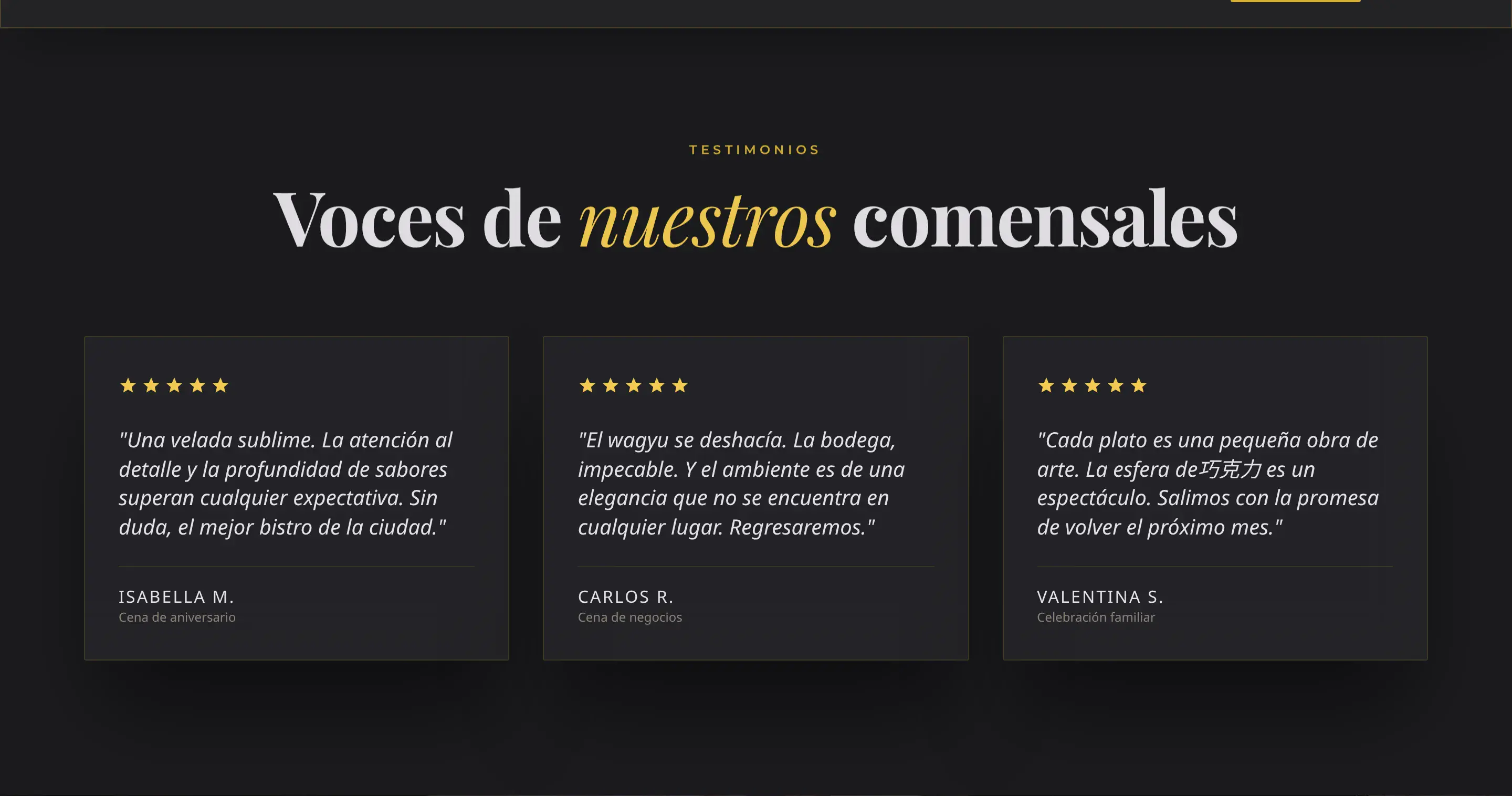 Luna Bistro — vista desktop de la sección home process