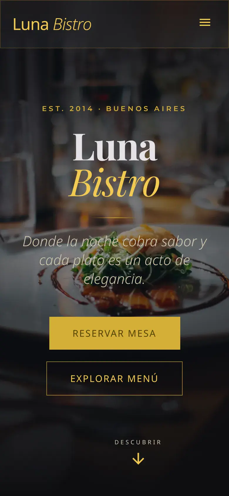 Luna Bistro — vista en móvil