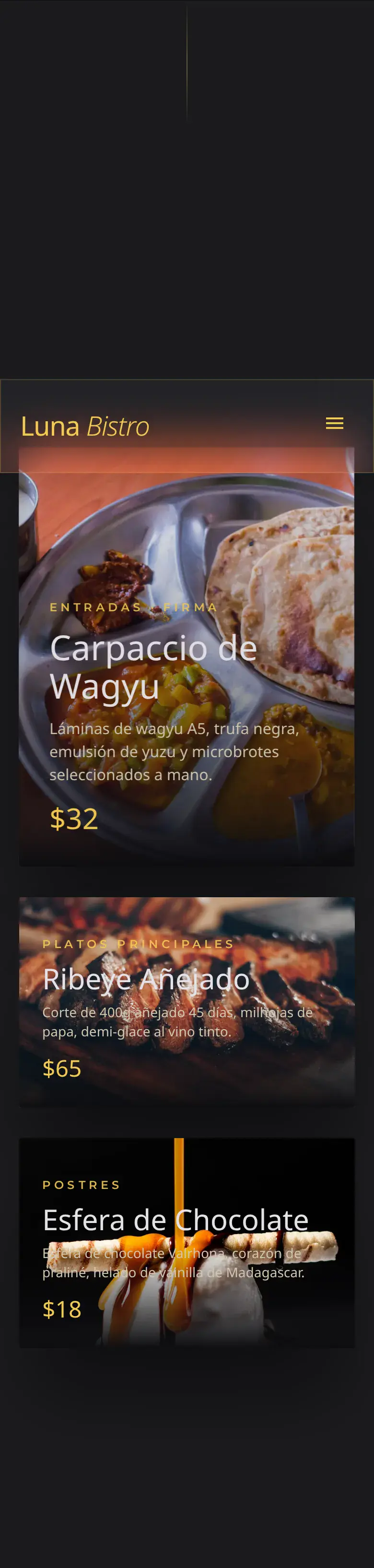 Luna Bistro — captura en móvil (Signature)