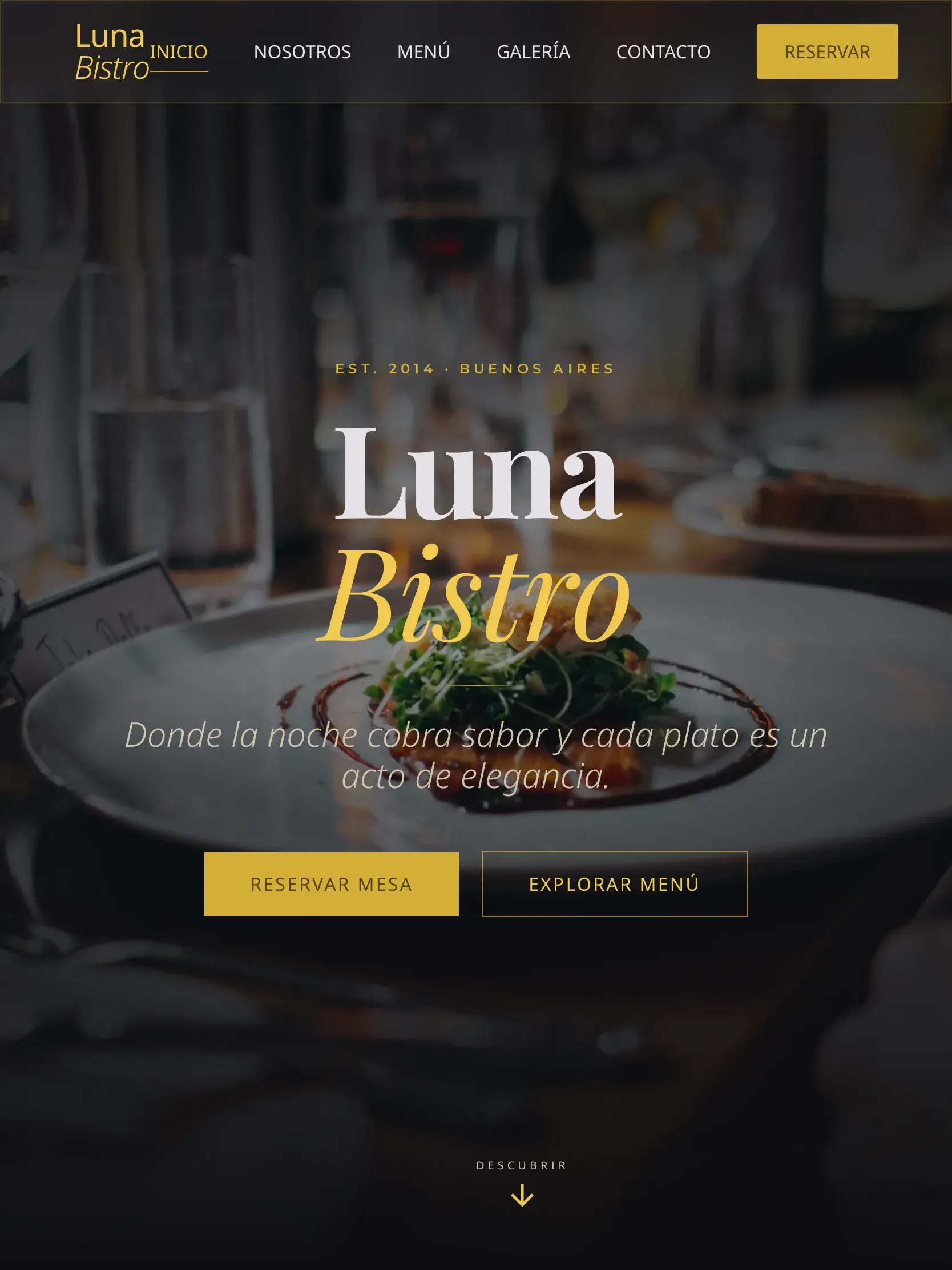 Luna Bistro — vista en tablet