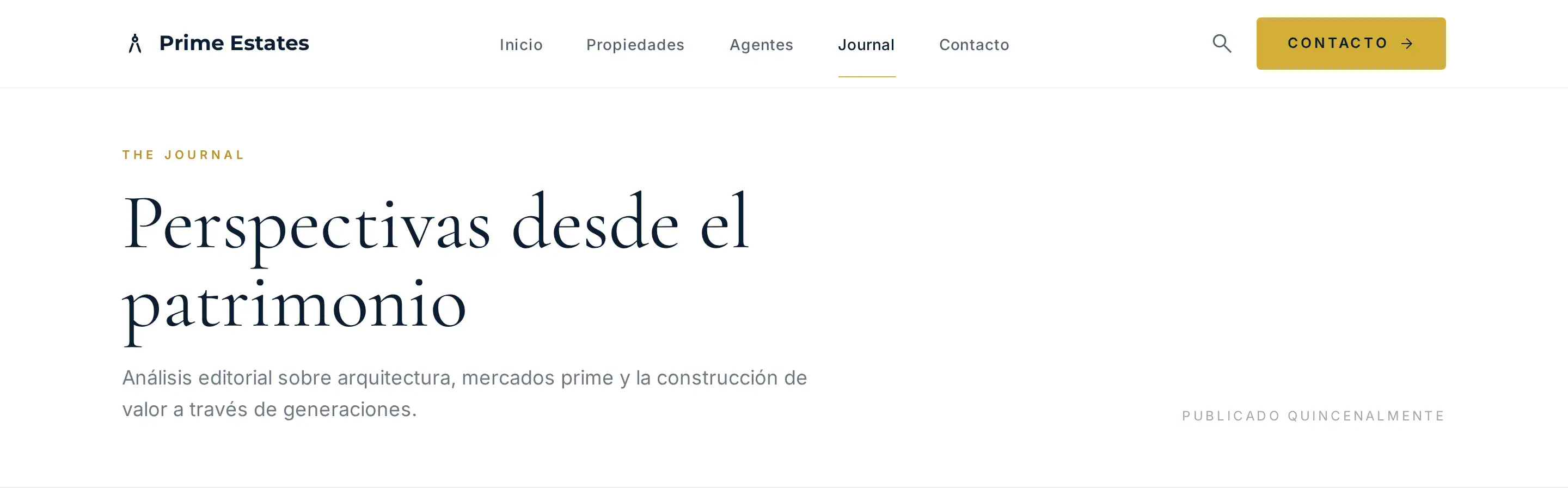 Prime Estates — vista desktop de la sección blog hero