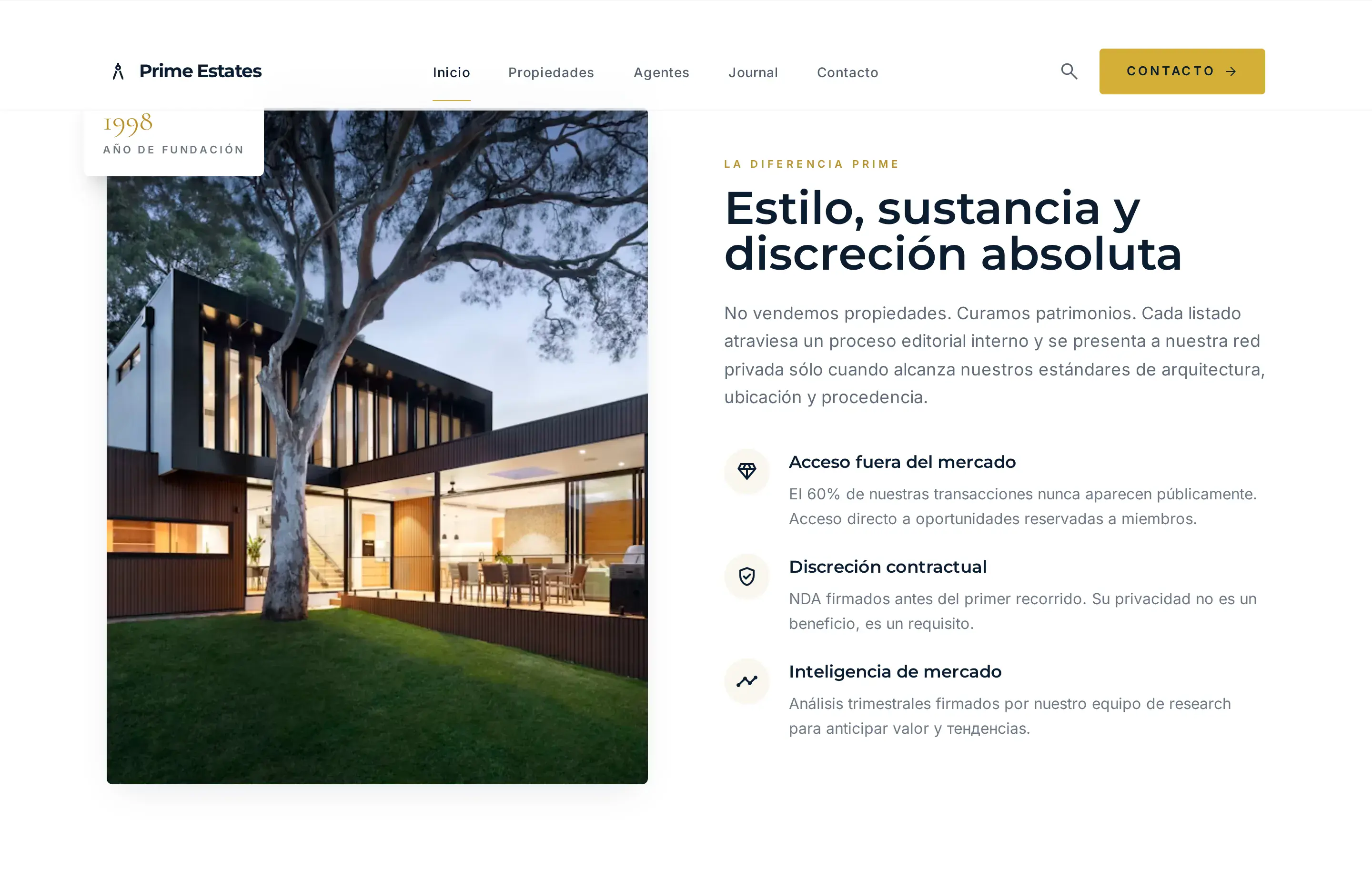 Prime Estates — vista desktop de la sección home style