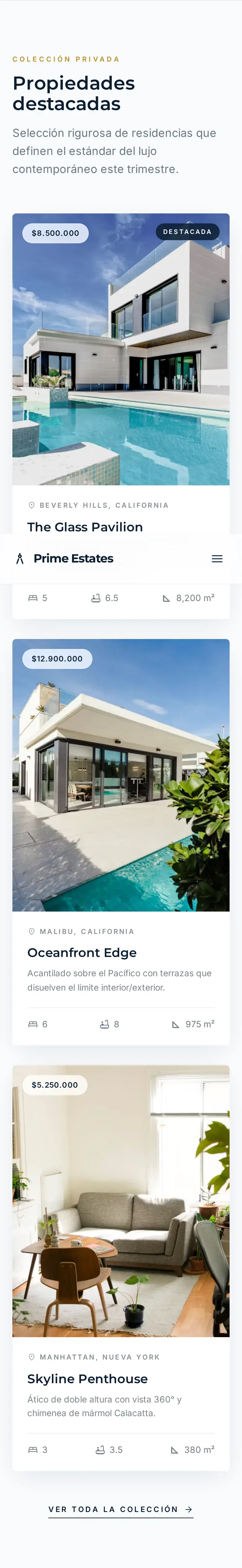 Prime Estates — captura en móvil (Featured)