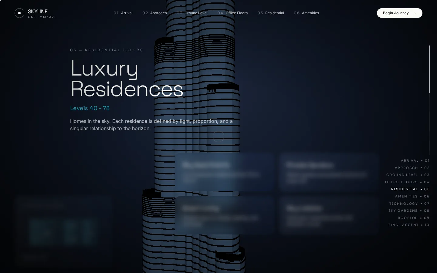 Skyline — vista desktop de la sección residential
