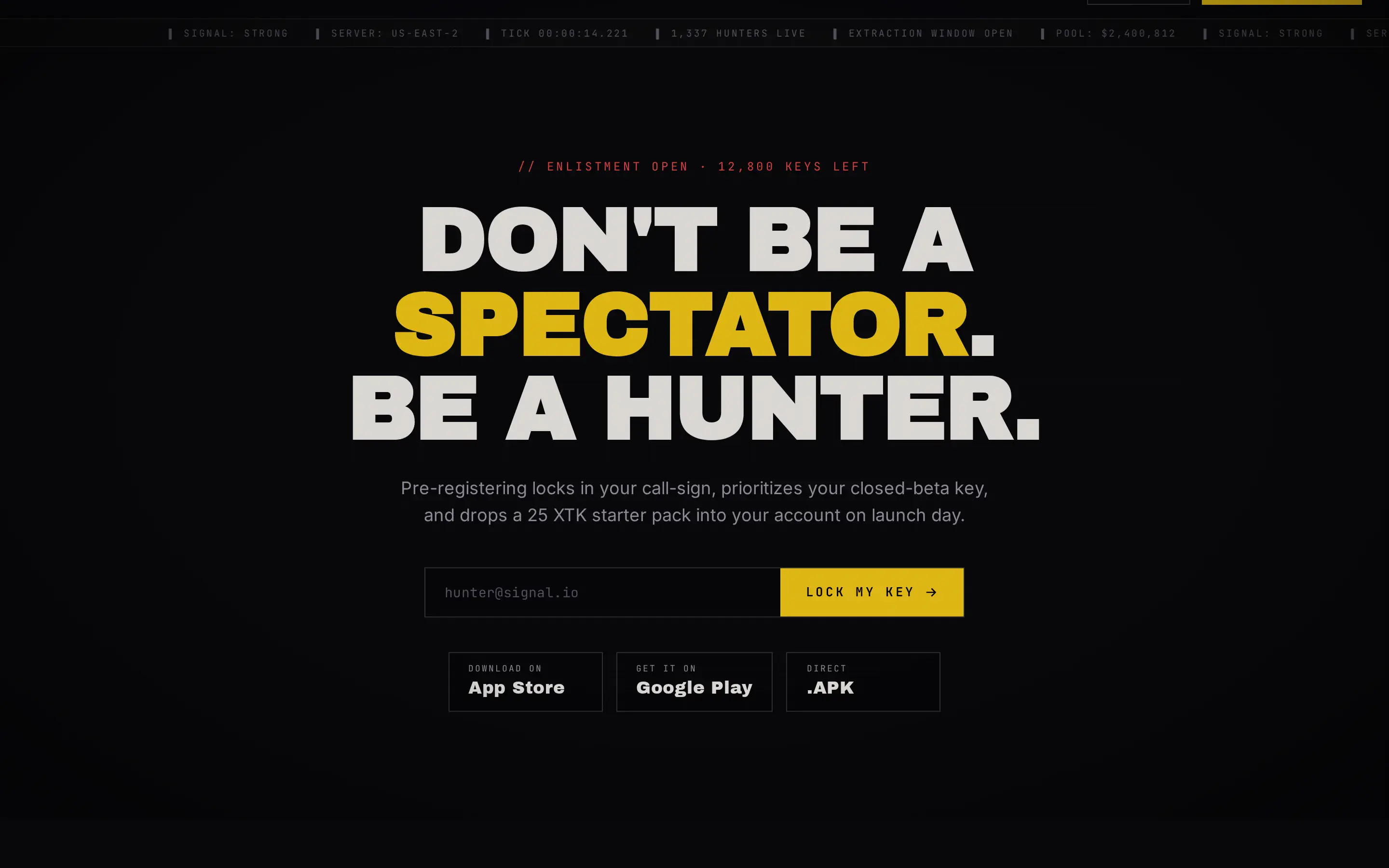 Void Hunt — vista desktop de la sección cta