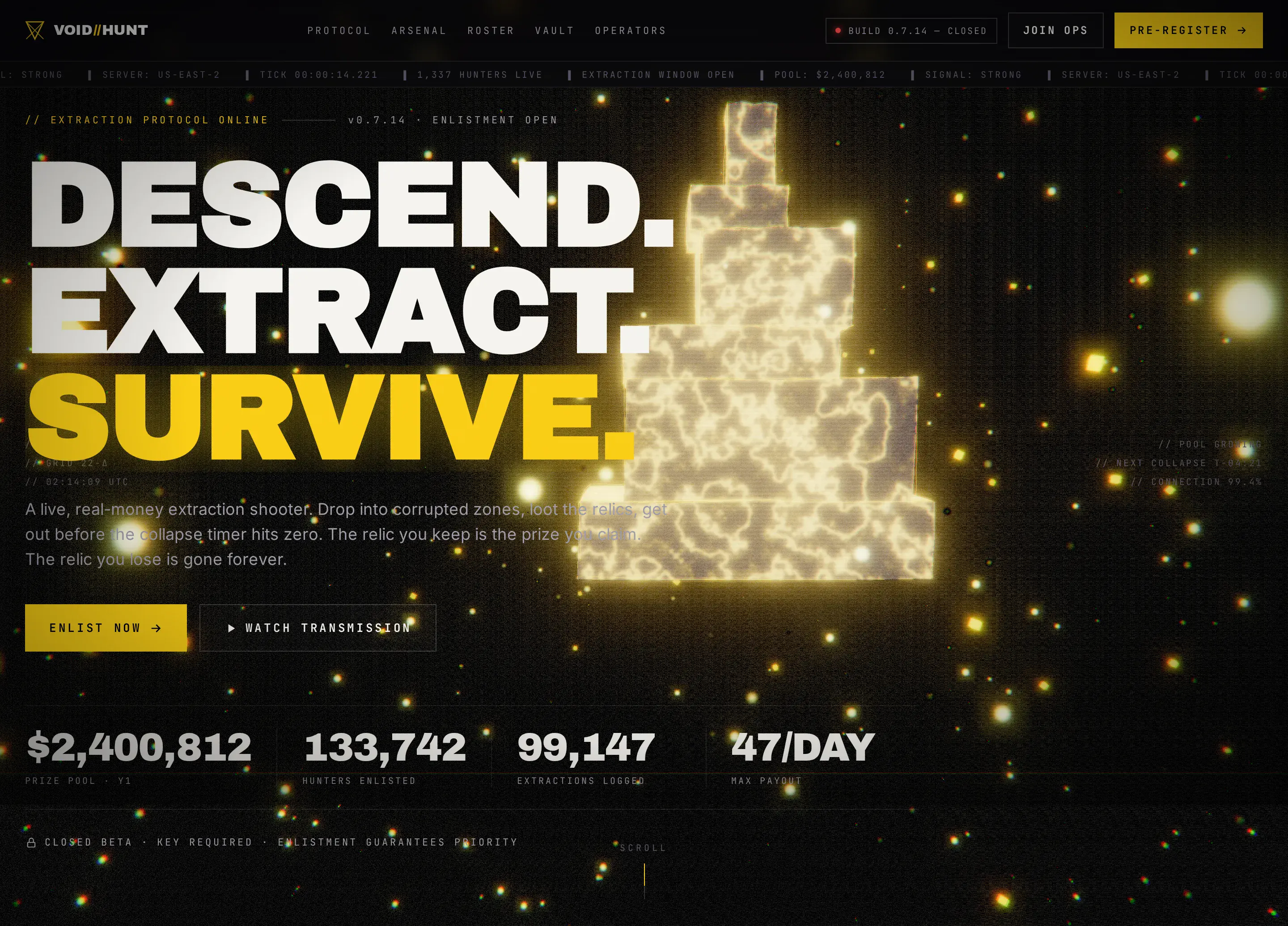 Void Hunt — proyecto de gaming · web de lanzamiento para undefined, diseño y desarrollo Kodium